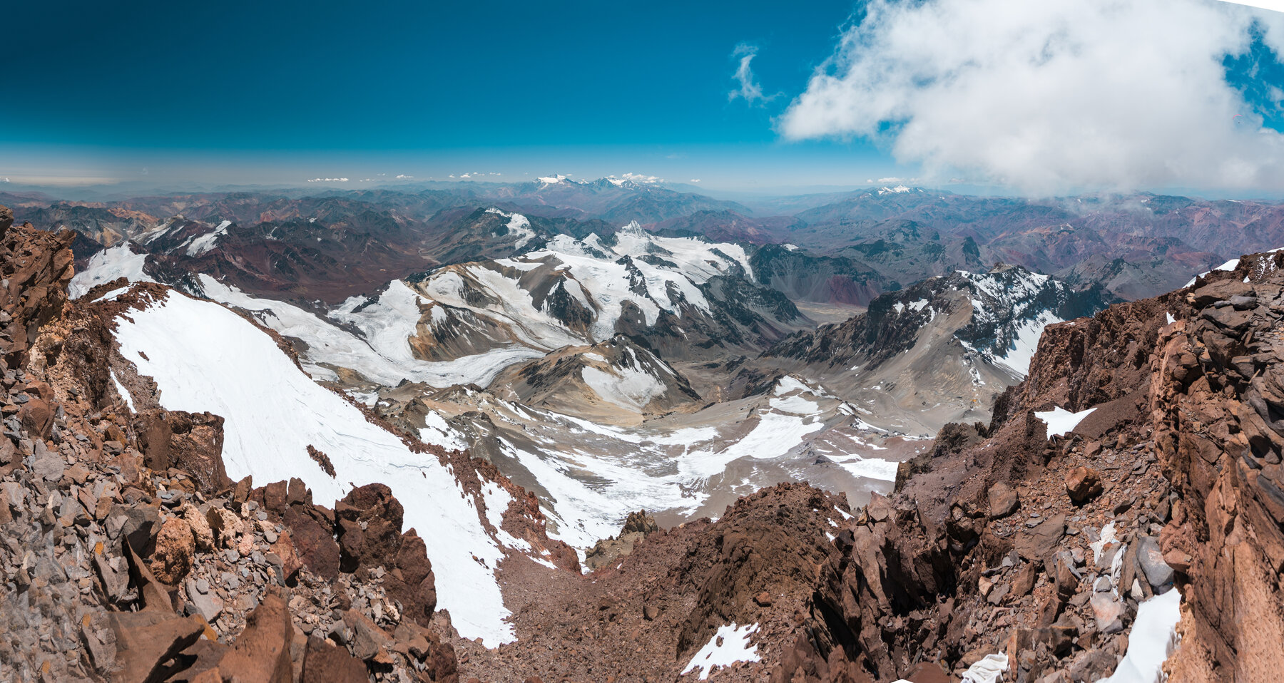 Panoramic view of the Andes from Aconcagua summit