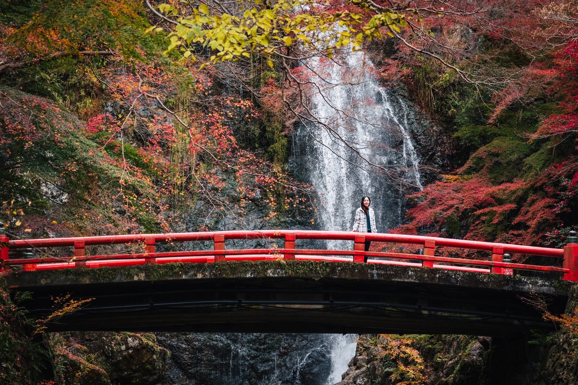 Minoh Falls surrounded by autumn maples