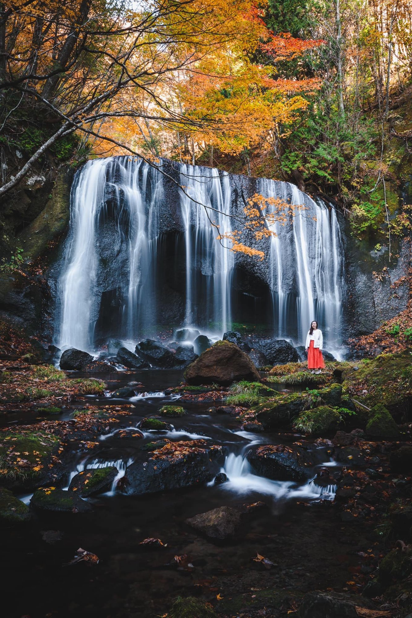 Tatsuzawa Fudo Falls with autumn forest