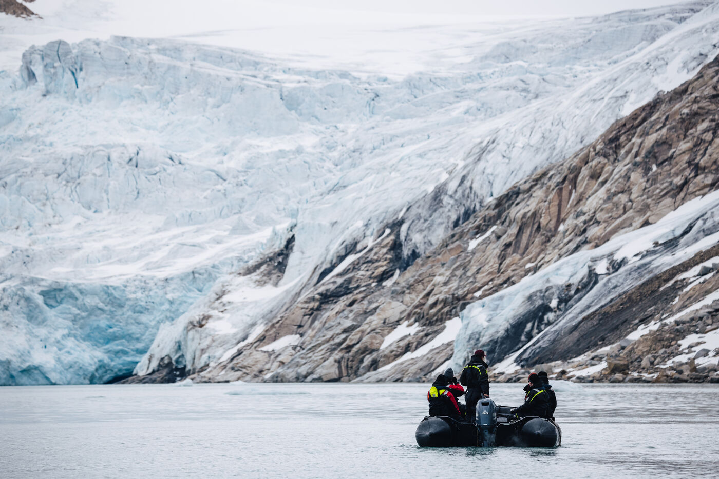 Zodiac team approaching glacier