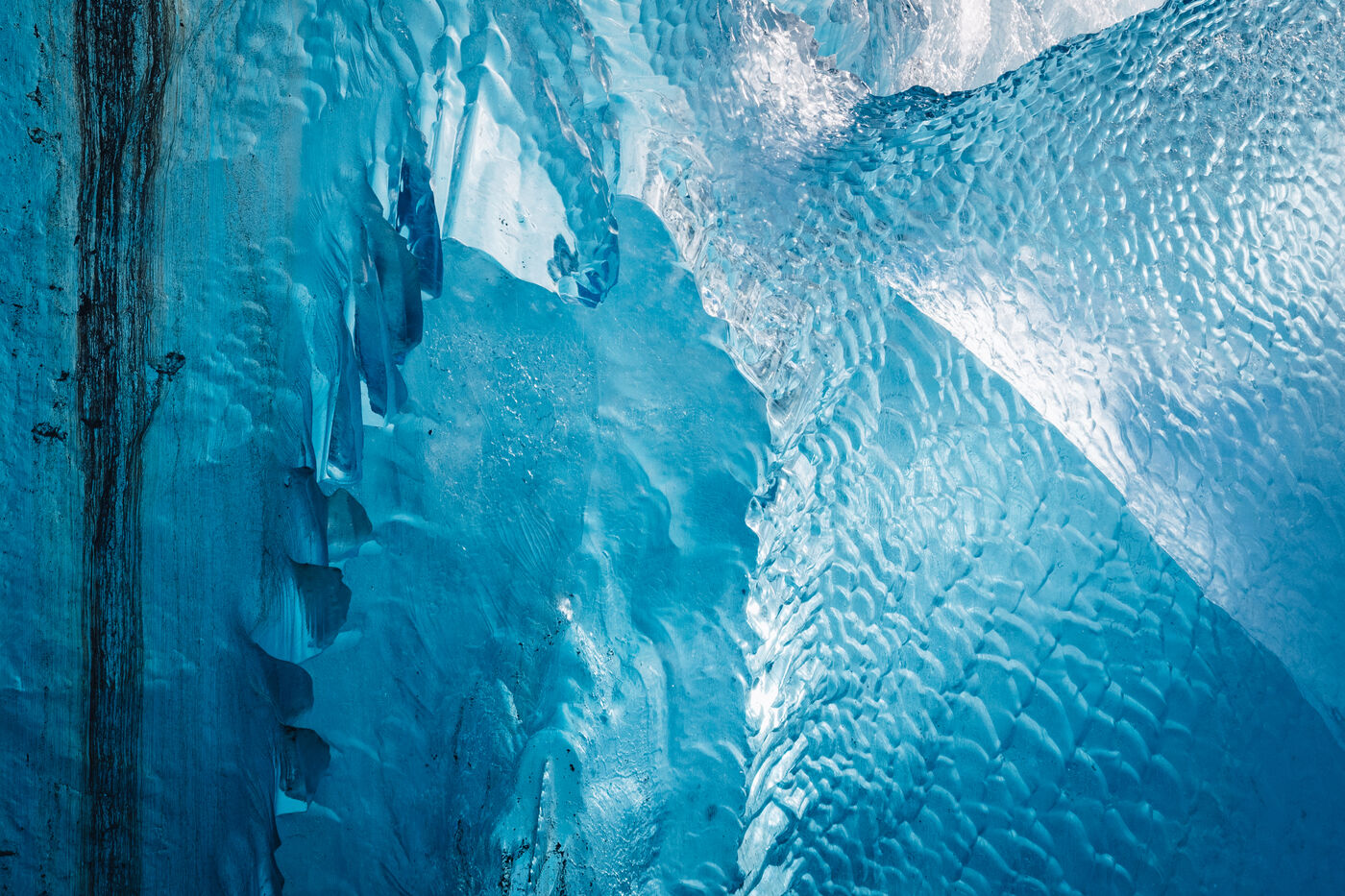 Close texture of rippled blue ice
