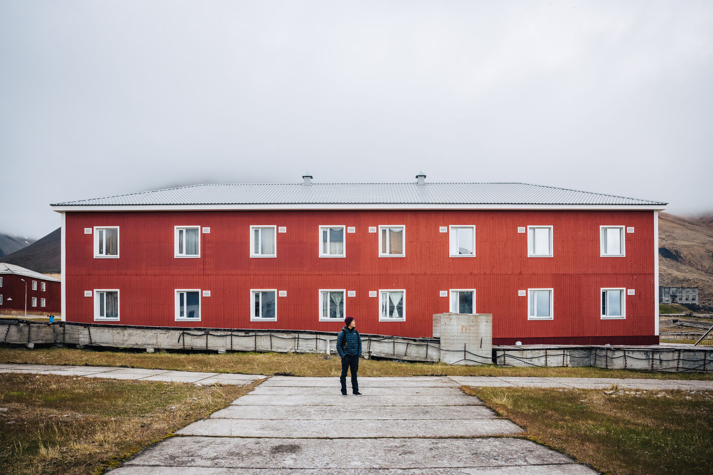 Red building with distinctive architectural features