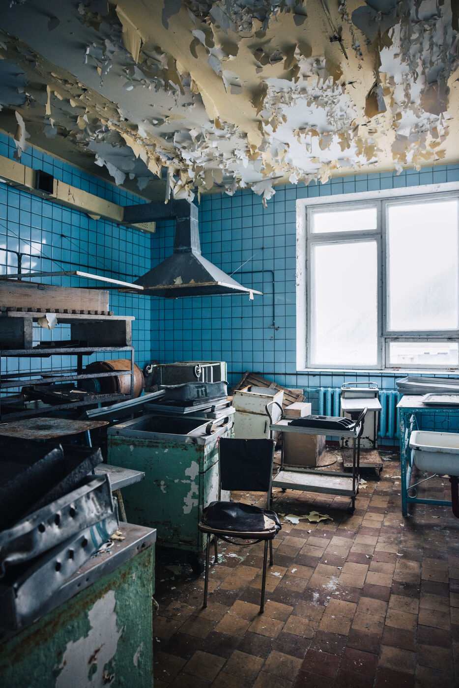 Deteriorated kitchen with Soviet appliances