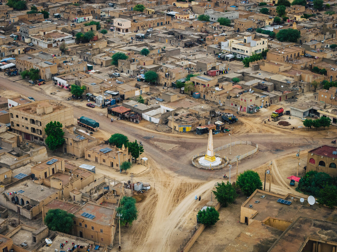 Aerial view of Timbuktu roundabout and monument