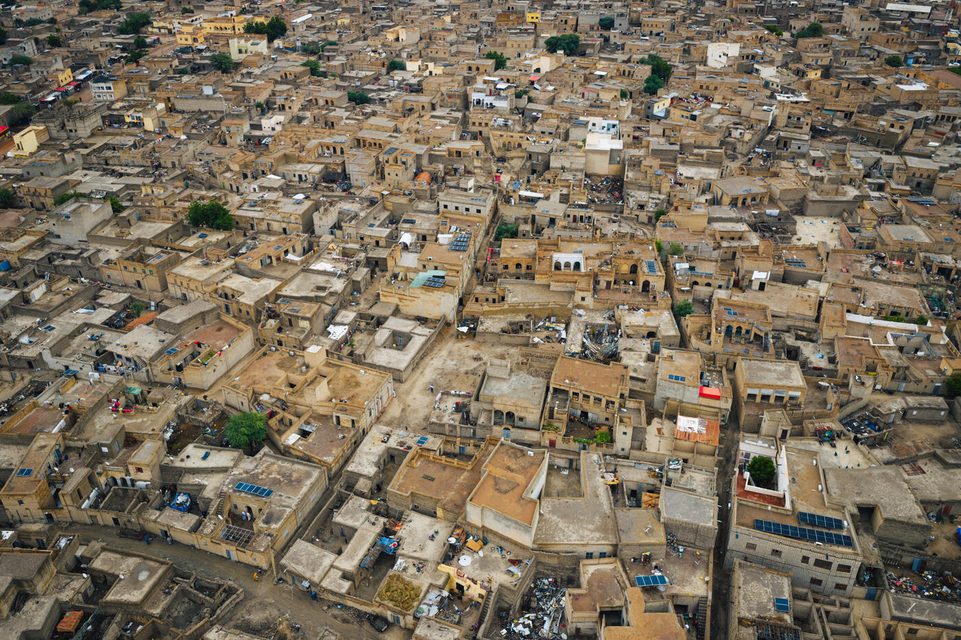 Aerial view of dense Timbuktu rooftops