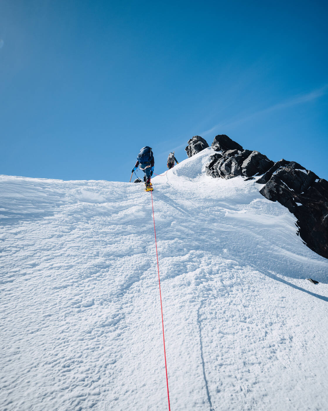 Climber ascending toward the Autobahn section of Denali