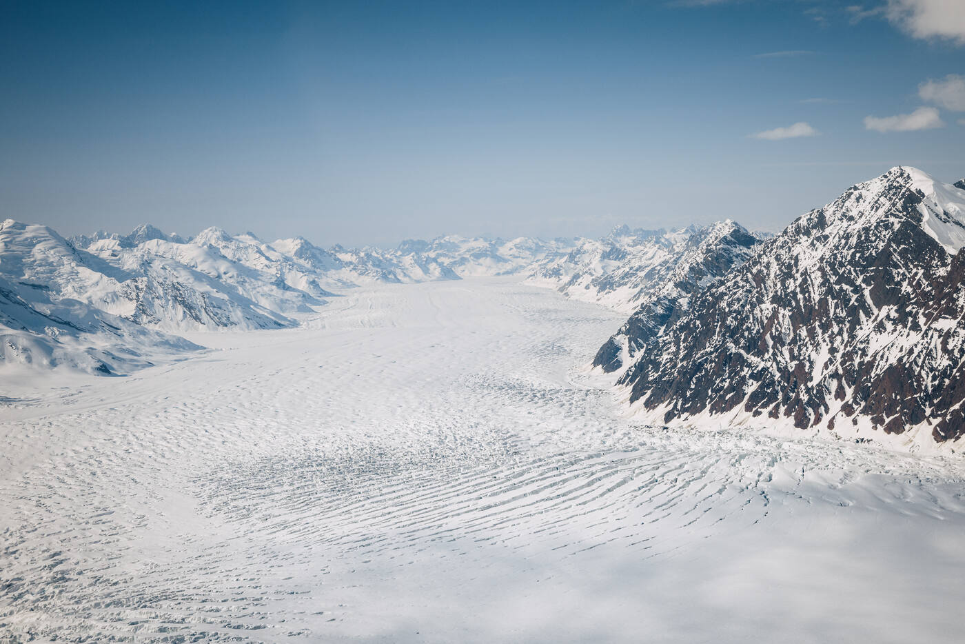 Aerial view of Kahiltna Glacier from the bush plane on the way out