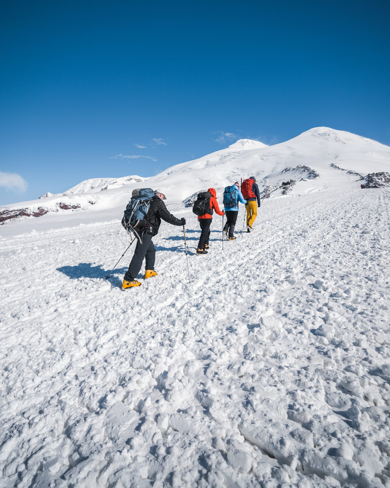 View of Pastukhov Rocks area during the acclimatization hike on Elbrus