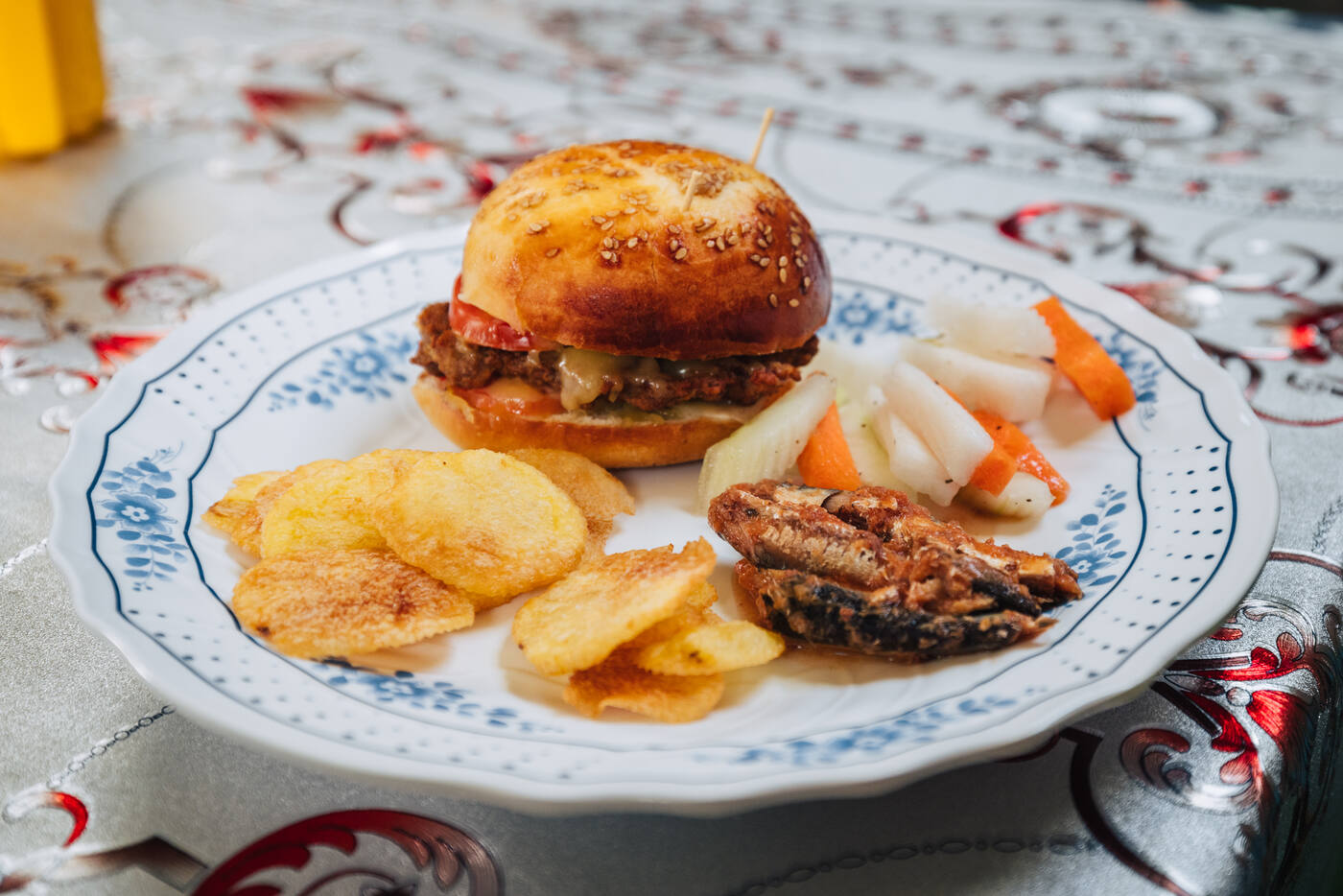 Gourmet burger with homemade chips served at Everest Base Camp