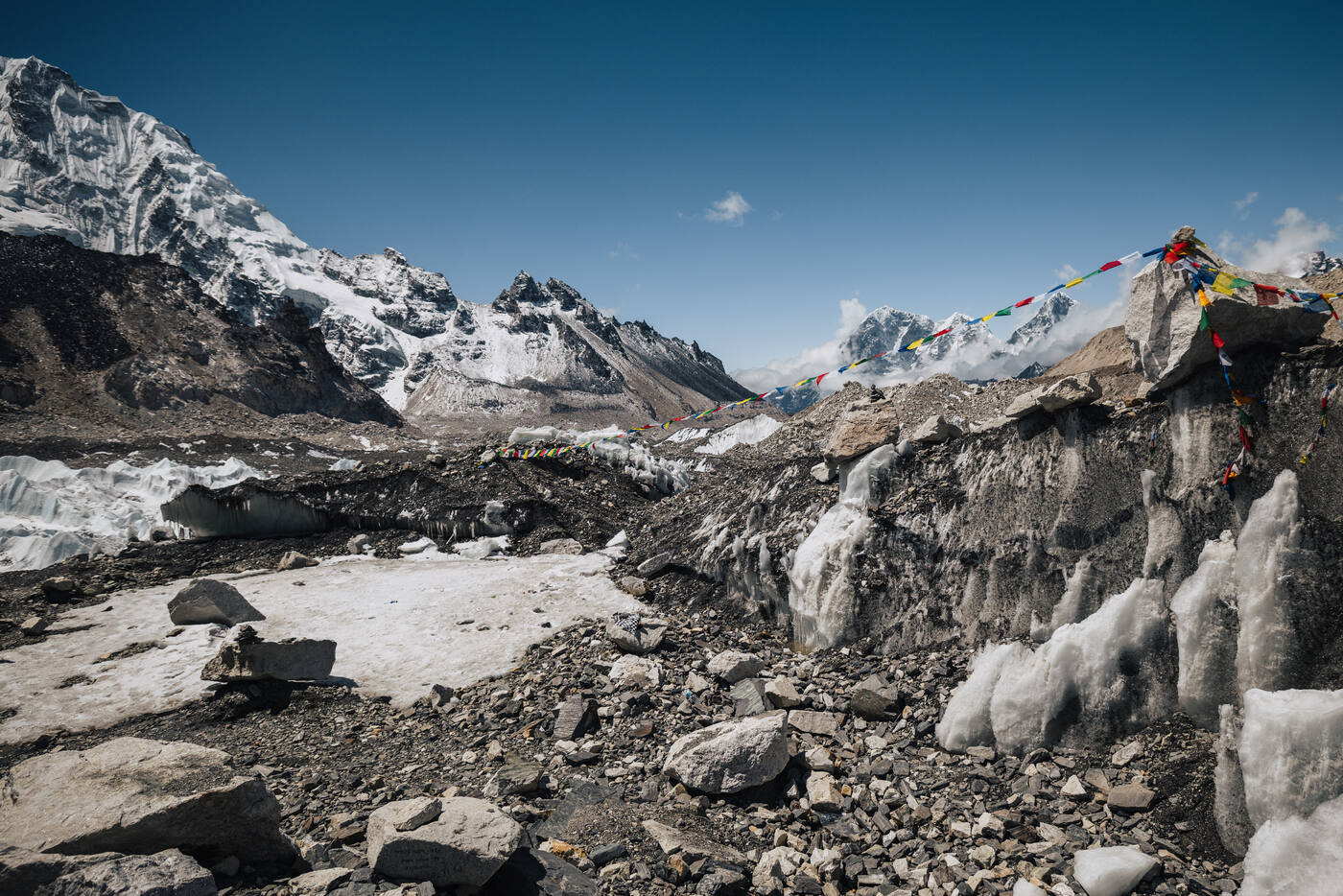 Approaching Everest Base Camp across the glacier