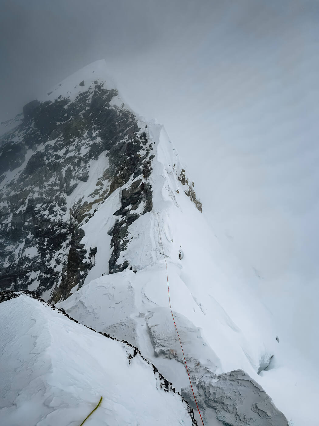 Near the summit surrounded by clouds with almost zero visibility