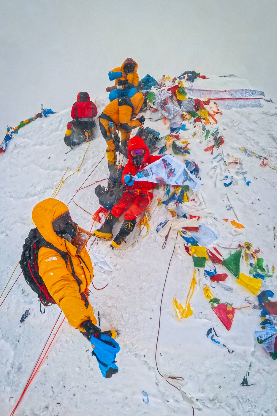 Insta360 wide-angle capture of the summit in total whiteout